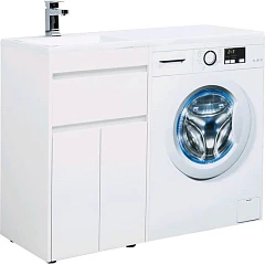 Тумба с раковиной Aquanet Токио 110 белый глянец L под стиральную машину напольная 1 ящик, 2 дверцы Тумба с раковиной Aquanet Токио 110 белый глянец L под стиральную машину напольная 1 ящик, 2 дверцы