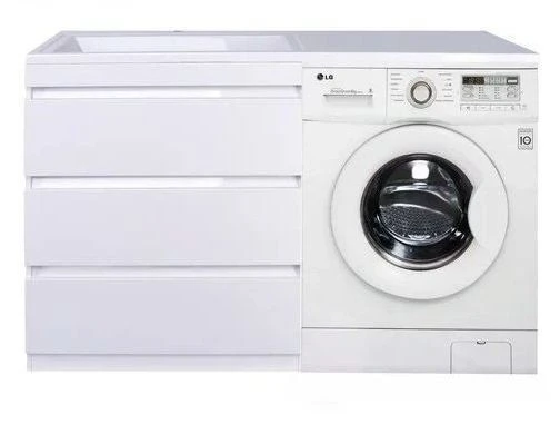Тумба с раковиной Style Line Даллас 140 L Люкс напольная белая под стиральную машину 3 ящика