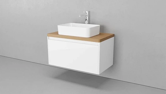 Тумба с раковиной Velvex Klaufs 80 белый глянец, 1 ящик, раковина 78537