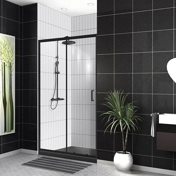 Душевая дверь в нишу BelBagno UNO-195-BF-1-110-C-NERO 110*195 L/R стекло прозрачное без поддона