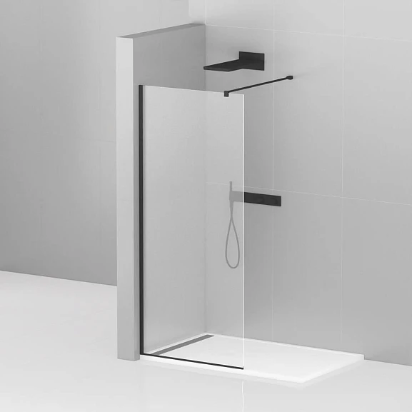 Душевая перегородка Cezares LIBERTA-L-1-95-120-C-NERO Walk-in 95*120*195 L/R с односторонним входом, стекло прозрачное, профиль черный без поддона