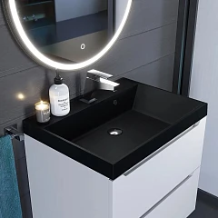 Тумба с раковиной Uperwood Tanos 60 белая, подвесная (раковина Classic Quartz 60*45 черная матовая, космос) Тумба с раковиной Uperwood Tanos 60 белая, подвесная (раковина Classic Quartz 60*45 черная матовая, космос)