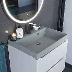 Тумба с раковиной Uperwood Tanos 60 белая, подвесная (раковина Classic Quartz 60*45 серая матовая, платина) Тумба с раковиной Uperwood Tanos 60 белая, подвесная (раковина Classic Quartz 60*45 серая матовая, платина)
