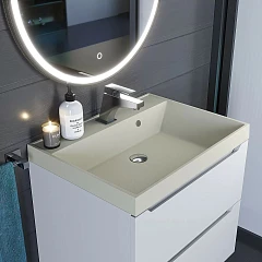 Тумба с раковиной Uperwood Tanos 60 белая, подвесная (раковина Classic Quartz 60*45 бежевая матовая, лен) Тумба с раковиной Uperwood Tanos 60 белая, подвесная (раковина Classic Quartz 60*45 бежевая матовая, лен)