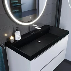 Тумба с раковиной Uperwood Tanos 100 белая, подвесная (раковина Classic Quartz 100*45 черная матовая, космос) Тумба с раковиной Uperwood Tanos 100 белая, подвесная (раковина Classic Quartz 100*45 черная матовая, космос)