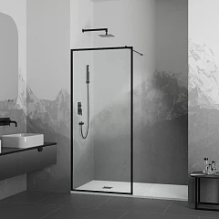 Душевая перегородка RGW Walk-in WA-012 B 90*200 профиль черный без поддона Душевая перегородка RGW Walk-in WA-012 B 90*200 профиль черный без поддона