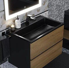 Тумба с раковиной Uperwood Barsa 70 черная/дуб сонома (черная раковина) Тумба с раковиной Uperwood Barsa 70 черная/дуб сонома (черная раковина)