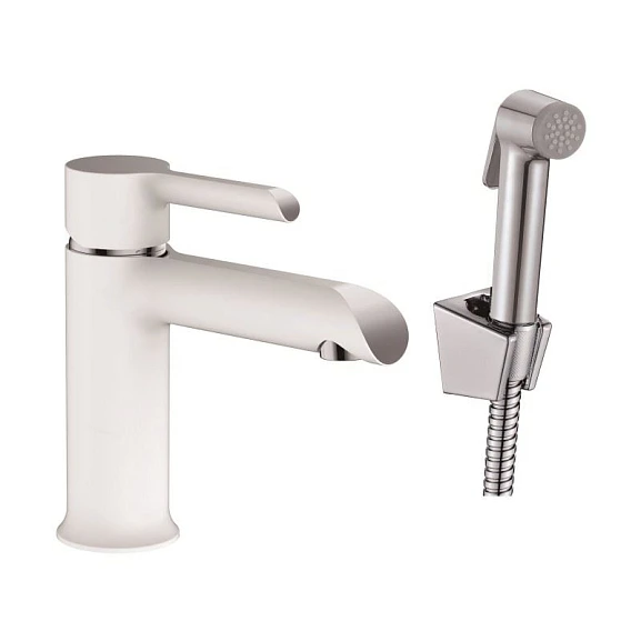 Смеситель Haiba HB12805-8 для раковины с гигиеническим душем белый/хром