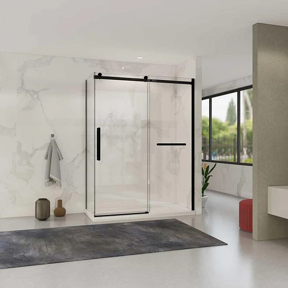 Душевой уголок Vincea Como Soft 150*80*195 с доводчиком профиль черный матовый L/R без поддона