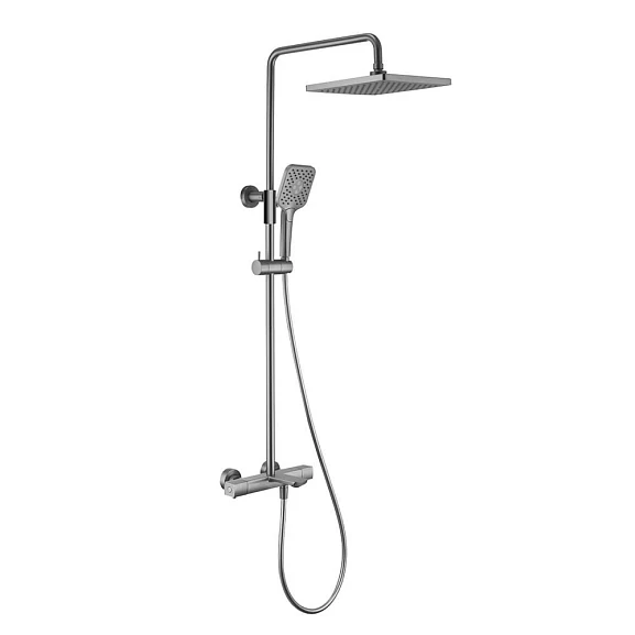 Душевая стойка Vincea Next VSFS-1N1TGM с термостатом и изливом вороненая сталь