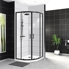 Душевой уголок BelBagno UNO-195-R-2-90-C-NERO 90*90*198 с поддоном TRAY-AS-R-90-30-W