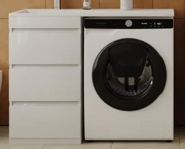 Тумба с раковиной Style Line Даллас 110 L Люкс напольная белая 3 ящика под стиральную машину
