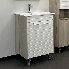 Тумба с раковиной Comforty Клеон 60Н белая матовая/дуб дымчатый (раковина Quadro 60) Тумба с раковиной Comforty Клеон 60Н белая матовая/дуб дымчатый (раковина Quadro 60)