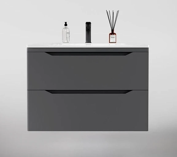 Тумба с раковиной Style Line Марелла Люкс 80 подвесная серая матовая