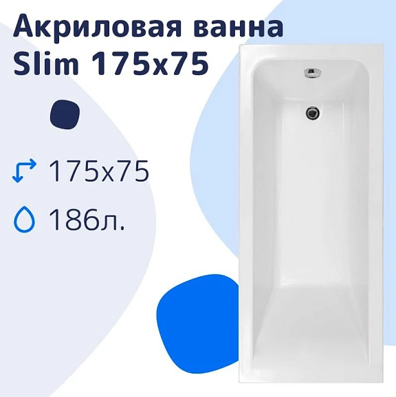 Акриловая ванна NiKo Slim 175х75 (комплект)