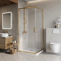 Душевой уголок BelBagno LUCE-A-2-90-C-ORO 90*90*195 профиль золото без поддона Душевой уголок BelBagno LUCE-A-2-90-C-ORO 90*90*195 профиль золото без поддона