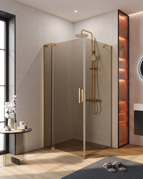Душевой уголок Cezares Slider 100/110*80*195 профиль брашированное золото стекло бронзированное без поддона