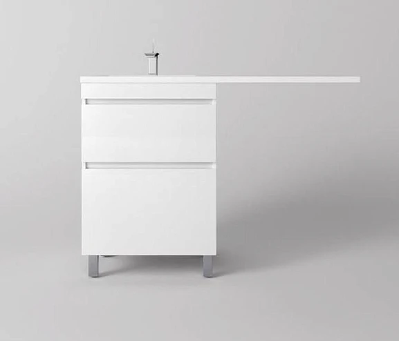 Тумба с раковиной Style Line Даллас Леон 120 L напольная 2 ящика белый глянец под стиральную машину