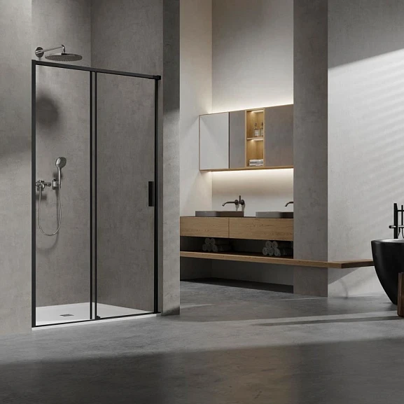 Душевая дверь в нишу Vincea Slim 8mm 120*200 профиль черный матовый L/R без поддона