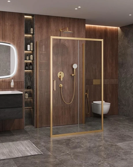 Душевой уголок Cezares Molveno MOLVENO-AH-12-140/90-C-BORO-IV 140*90*195 профиль брашированное золото без поддона