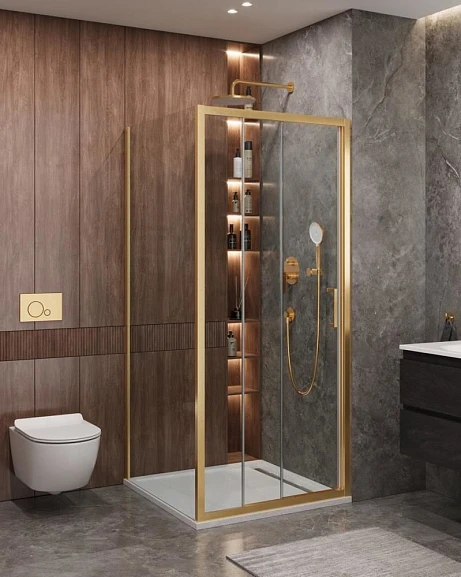 Душевой уголок Cezares Molveno MOLVENO-AHF-31-100/90-C-BORO-IV 100*90*195 профиль брашированное золото без поддона
