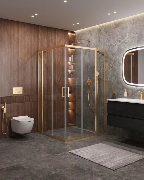 Душевой уголок Cezares Molveno MOLVENO-AH-22-130/120-C-BORO-IV 130*120*195 профиль брашированное золото без поддона