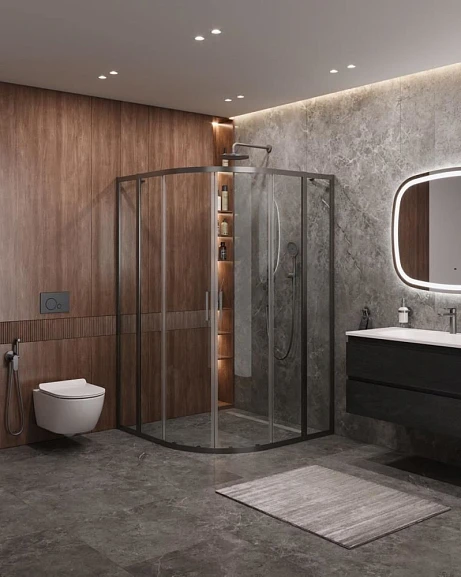 Душевой уголок Molveno Cezares MOLVENO-R-22-100+30-C-GM-IV 130*130*195 профиль оружейная сталь без поддона