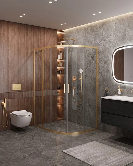 Душевой уголок Cezares Molveno MOLVENO-RH-2-130/100-C-BORO-IV 130*100*195 профиль брашированное золото без поддона