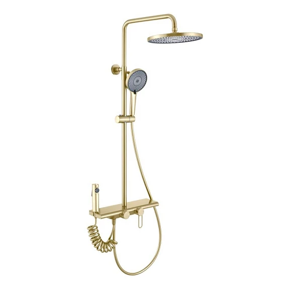 Olive’s Душевая стойка Kabrera 37294KBG с изливом и гигиенической лейкой золотой сатин
