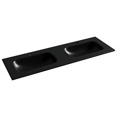Встраиваемая раковина Ceramicanova Grace 141*45,7 с двумя чашами и отверстиями под смеситель черная матовая