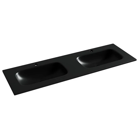 Встраиваемая раковина Ceramicanova Grace 141*45,7 с двумя чашами и отверстиями под смеситель черная матовая