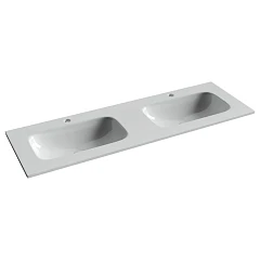 Встраиваемая раковина Ceramicanova Grace 141*45,7 с двумя чашами и отверстиями под смеситель белый глянец