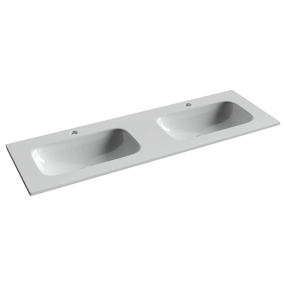 Встраиваемая раковина Ceramicanova Grace 141*45,7 с двумя чашами и отверстиями под смеситель белый глянец