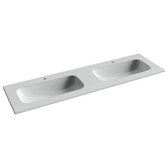 Встраиваемая раковина Ceramicanova Grace 161*45,7 с двумя чашами и отверстиями под смеситель белый глянец
