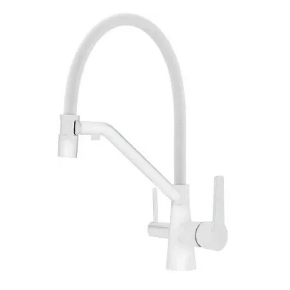 Смеситель Raglo R80.62.08 для кухни с гибким изливом и функцией подключения фильтра белый
