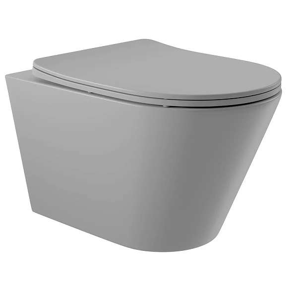 Подвесной унитаз Aqueduto Cone 36*52,5 безободковый с крышкой-сиденьем микролифт серый матовый