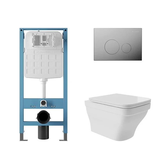 Комплект инсталляции Aqueduto Tecnica Novo с безободковым унитазом Esteta белый глянец, клавиша смыва Circulo Novo глянцевый хром