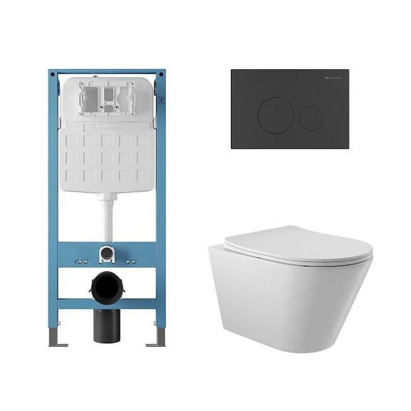 Комплект инсталляции Aqueduto Tecnica Novo с безободковым унитазом Cone белый глянец, клавиша смыва Circulo Novo черная матовая