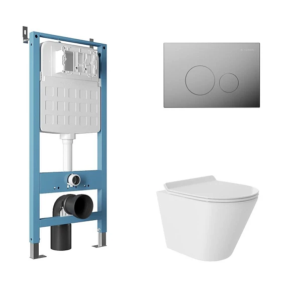 Комплект инсталляции Aqueduto Tecnica Novo с безободковым унитазом Cone Tornado белый глянец, клавиша смыва Circulo Novo глянцевый хром