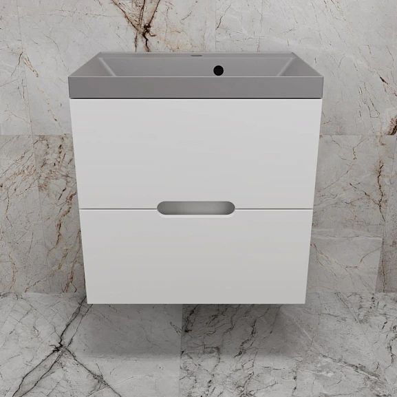 Тумба с раковиной Style Line Матис 60 белая матовая (раковина Asti 60*45 серый шелк)