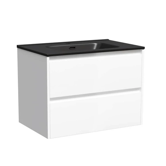 Тумба с раковиной Sancos Libra 70 белая глянцевая (раковина Element CN7007MB черная матовая)