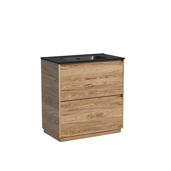 Тумба с раковиной Sancos Libra 80 напольная дуб чарльстон (раковина Element CN7005MB черная матовая)