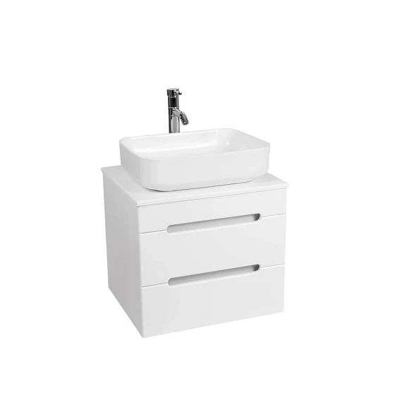 Тумба с раковиной Viant Марсель VMAR57N-T2YP 60 подвесная со столешницей L57 белый глянец (раковина Moduo 50 Square)