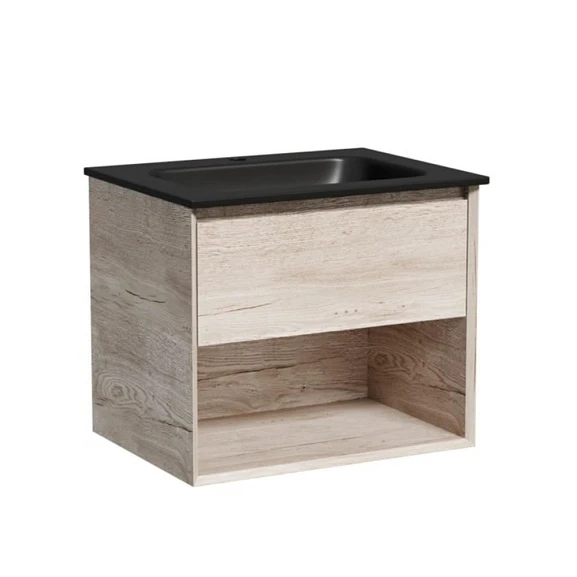 Тумба с раковиной Sancos Marmi 1.0 60 дуб галифакс натуральный (раковина Grace CN7011MB черная матовая)