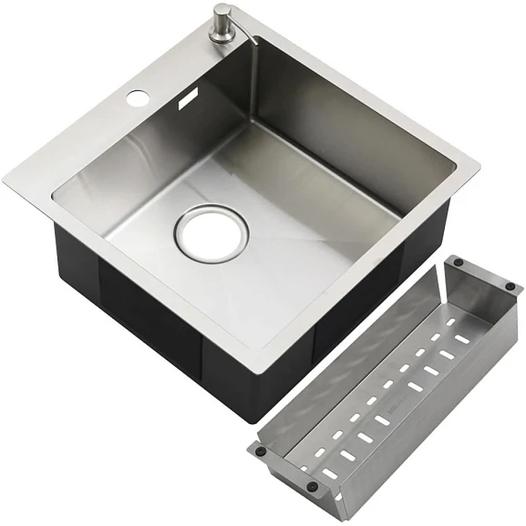 Кухонная мойка Melana ProfLine 50*50 врезная квадратная сатин с сифоном, дозатором и коландером