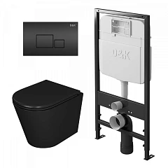Комплект инсталляции D&K DI8055119 с черным безободковым унитазом Venice, клавиша смыва Quadro черная