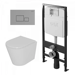 Комплект инсталляции D&K DI8055119 с безободковым унитазом Venice, клавиша смыва Quadro хром