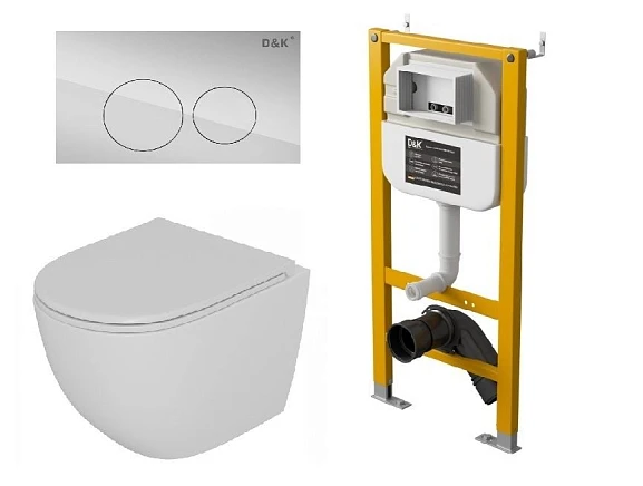 Комплект инсталляции D&K DI8050127 с безободковым унитазом Matrix, клавиша смыва Bayern хром