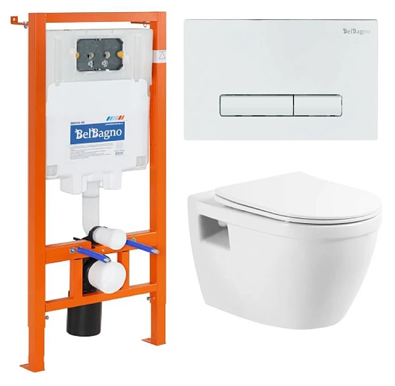 Комплект инсталляции 4 в 1 BelBagno (унитаз с сиденьем Loto BB070CHR/SC + система инсталляции BB002-80 с клавишей смыва BB018-GV-BIANCO)