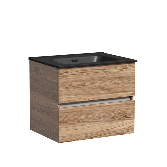 Тумба с раковиной Sancos Urban 60 дуб чарльстон (раковина Element CN7001MB черная матовая)